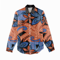 Plumeria Polynesian Pattern Women Casual Shirt Unique Fantasy Orange Blue