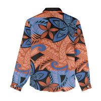 Plumeria Polynesian Pattern Women Casual Shirt Unique Fantasy Orange Blue