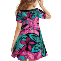 Plumeria Polynesian Pattern Family Matching Short Sleeve Bodycon Dress and Hawaiian Shirt Unique Fantasy Pink Teal LT01 - Polynesian Pride