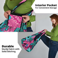 Plumeria Polynesian Pattern Grocery Bag Unique Fantasy Pink Teal