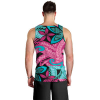 Plumeria Polynesian Pattern Men Tank Top Unique Fantasy Pink Teal