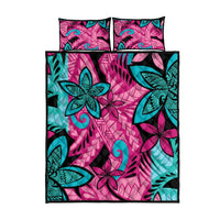 Plumeria Polynesian Pattern Quilt Bed Set Unique Fantasy Pink Teal