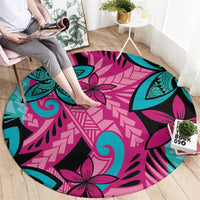 Plumeria Polynesian Pattern Round Carpet Unique Fantasy Pink Teal LT01 - Polynesian Pride