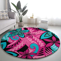 Plumeria Polynesian Pattern Round Carpet Unique Fantasy Pink Teal LT01 - Polynesian Pride