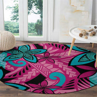 Plumeria Polynesian Pattern Round Carpet Unique Fantasy Pink Teal LT01 - Polynesian Pride