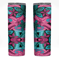 Plumeria Polynesian Pattern Skinny Tumbler Unique Fantasy Pink Teal LT01 Pink - Polynesian Pride
