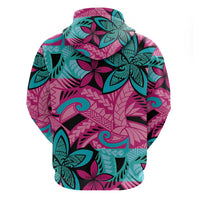 Plumeria Polynesian Pattern Zip Hoodie Unique Fantasy Pink Teal LT01 - Polynesian Pride