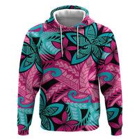 Plumeria Polynesian Pattern Zip Hoodie Unique Fantasy Pink Teal LT01 Pullover Hoodie Pink - Polynesian Pride