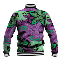 Plumeria Polynesian Pattern Baseball Jacket Unique Fantasy Purple Green