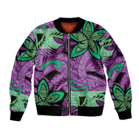 Plumeria Polynesian Pattern Bomber Jacket Unique Fantasy Purple Green LT01 Unisex Purple - Polynesian Pride