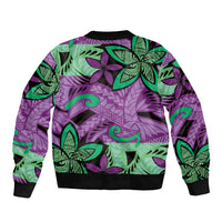 Plumeria Polynesian Pattern Bomber Jacket Unique Fantasy Purple Green LT01 - Polynesian Pride