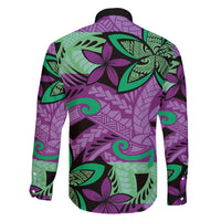 Plumeria Polynesian Pattern Family Matching Short Sleeve Bodycon Dress and Hawaiian Shirt Unique Fantasy Purple Green