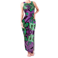 Plumeria Polynesian Pattern Family Matching Tank Maxi Dress and Hawaiian Shirt Unique Fantasy Purple Green