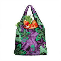 Plumeria Polynesian Pattern Grocery Bag Unique Fantasy Purple Green