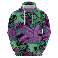 Plumeria Polynesian Pattern Hoodie Unique Fantasy Purple Green