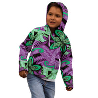 Plumeria Polynesian Pattern Kid Hoodie Unique Fantasy Purple Green