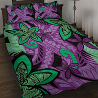 Plumeria Polynesian Pattern Quilt Bed Set Unique Fantasy Purple Green