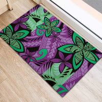 Plumeria Polynesian Pattern Rubber Doormat Unique Fantasy Purple Green