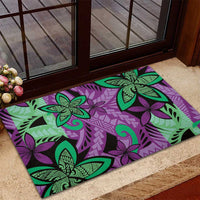 Plumeria Polynesian Pattern Rubber Doormat Unique Fantasy Purple Green