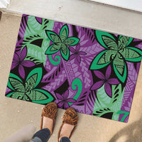Plumeria Polynesian Pattern Rubber Doormat Unique Fantasy Purple Green