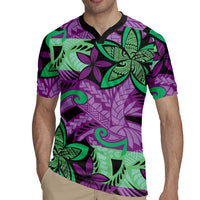 Plumeria Polynesian Pattern Rugby Jersey Unique Fantasy Purple Green