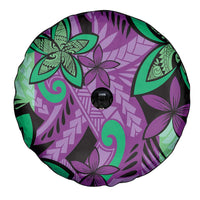 Plumeria Polynesian Pattern Spare Tire Cover Unique Fantasy Purple Green