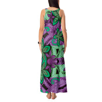 Plumeria Polynesian Pattern Tank Maxi Dress Unique Fantasy Purple Green