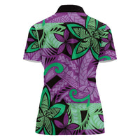 Plumeria Polynesian Pattern Women Polo Shirt Unique Fantasy Purple Green