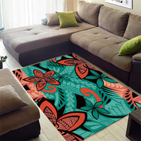 Plumeria Polynesian Pattern Area Rug Unique Fantasy Teal Orange