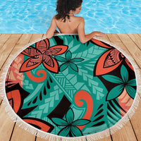 Plumeria Polynesian Pattern Beach Blanket Unique Fantasy Teal Orange