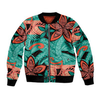Plumeria Polynesian Pattern Bomber Jacket Unique Fantasy Teal Orange LT01 Unisex Teal - Polynesian Pride