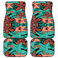 Plumeria Polynesian Pattern Car Mats Unique Fantasy Teal Orange