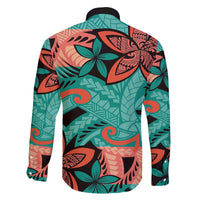 Plumeria Polynesian Pattern Family Matching Long Sleeve Bodycon Dress and Hawaiian Shirt Unique Fantasy Teal Orange LT01 - Polynesian Pride
