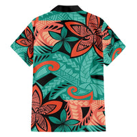 Plumeria Polynesian Pattern Family Matching Short Sleeve Bodycon Dress and Hawaiian Shirt Unique Fantasy Teal Orange LT01 - Polynesian Pride