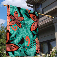 Plumeria Polynesian Pattern Garden Flag Unique Fantasy Teal Orange LT01 - Polynesian Pride