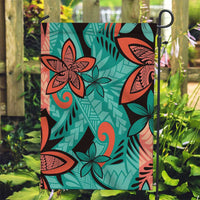 Plumeria Polynesian Pattern Garden Flag Unique Fantasy Teal Orange LT01 Garden Flag Teal - Polynesian Pride