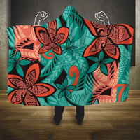 Plumeria Polynesian Pattern Hooded Blanket Unique Fantasy Teal Orange