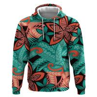 Plumeria Polynesian Pattern Hoodie Unique Fantasy Teal Orange