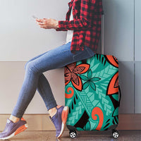 Plumeria Polynesian Pattern Luggage Cover Unique Fantasy Teal Orange LT01 - Polynesian Pride