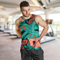 Plumeria Polynesian Pattern Men Tank Top Unique Fantasy Teal Orange