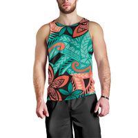 Plumeria Polynesian Pattern Men Tank Top Unique Fantasy Teal Orange
