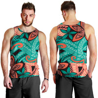 Plumeria Polynesian Pattern Men Tank Top Unique Fantasy Teal Orange