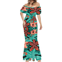 Plumeria Polynesian Pattern Mermaid Dress Unique Fantasy Teal Orange