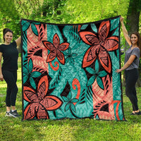 Plumeria Polynesian Pattern Quilt Unique Fantasy Teal Orange LT01 - Polynesian Pride