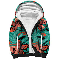 Plumeria Polynesian Pattern Sherpa Hoodie Unique Fantasy Teal Orange