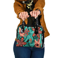 Plumeria Polynesian Pattern Shoulder Handbag Unique Fantasy Teal Orange