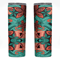 Plumeria Polynesian Pattern Skinny Tumbler Unique Fantasy Teal Orange LT01 Teal - Polynesian Pride