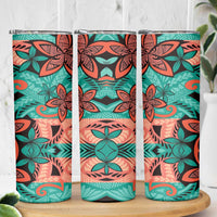 Plumeria Polynesian Pattern Skinny Tumbler Unique Fantasy Teal Orange LT01 - Polynesian Pride