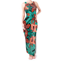 Plumeria Polynesian Pattern Tank Maxi Dress Unique Fantasy Teal Orange