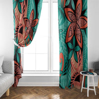 Plumeria Polynesian Pattern Window Curtain Unique Fantasy Teal Orange